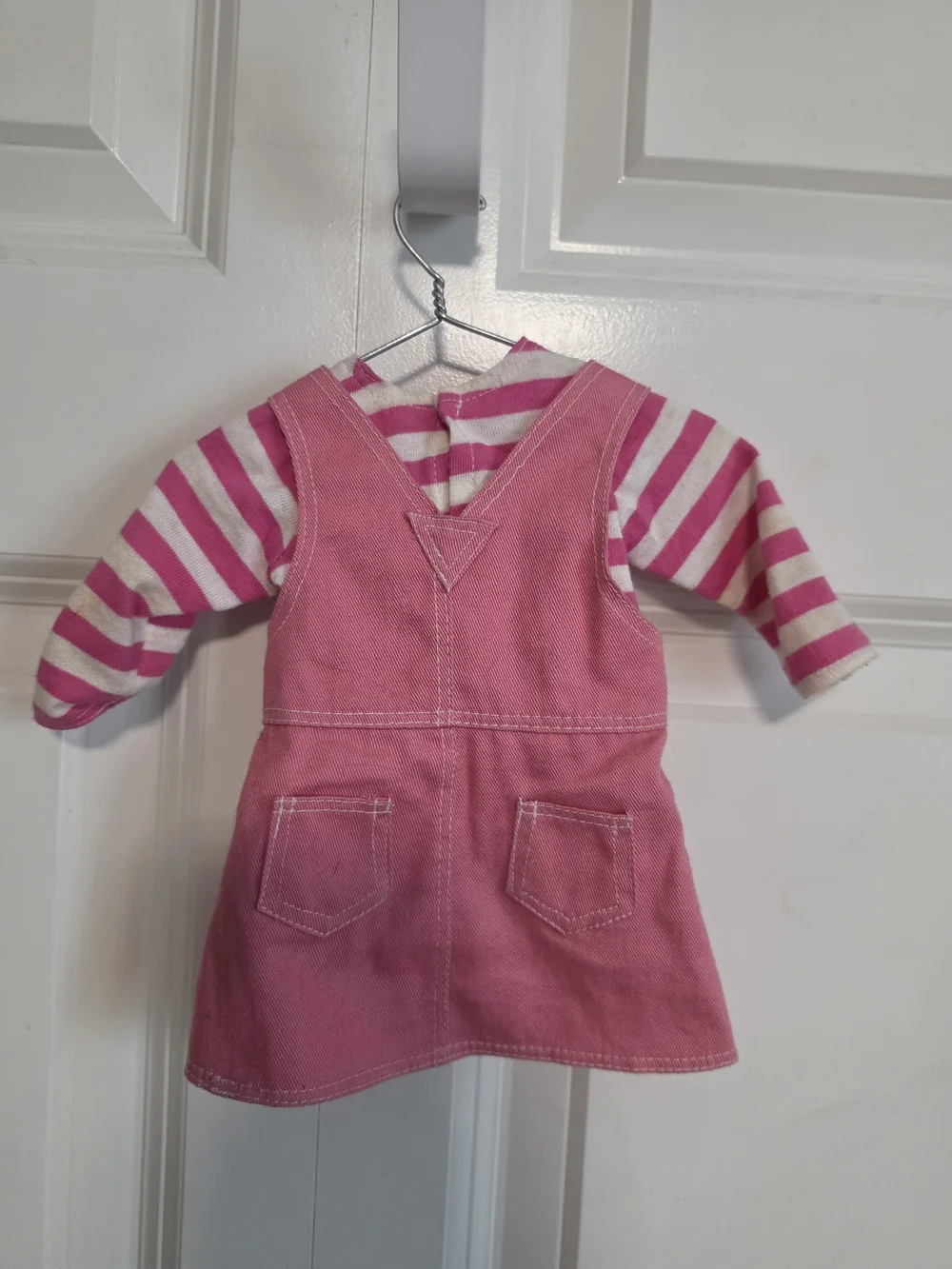 18in doll Pink overall dress and top with Canvas Shoes set american girl